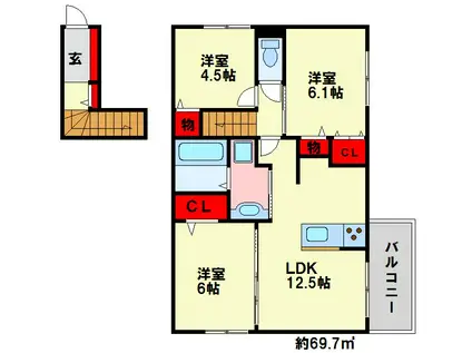 D-ROOM寺塚(3LDK/2階)の間取り写真