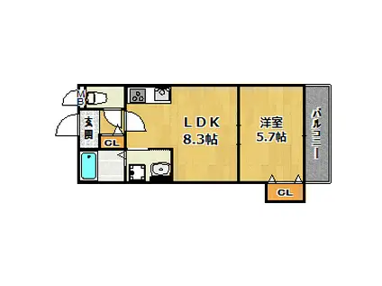 クリエオーレ福町II(1LDK/2階)の間取り写真
