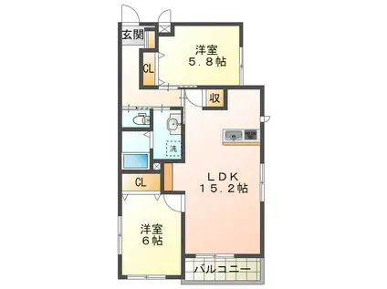ワコーレヴィアーノ垂水霞ヶ丘(2LDK/2階)の間取り写真