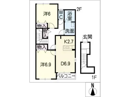 サンコート(2DK/2階)の間取り写真