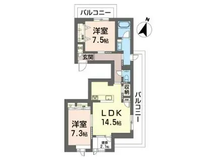 カンタービレ荻窪(2LDK/3階)の間取り写真
