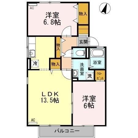 ハイカムール泉都町 A棟(2LDK/2階)の間取り写真