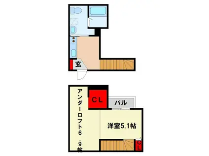 リヴェール二日市(1K/1階)の間取り写真