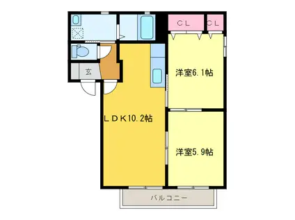 グランベール(2LDK/1階)の間取り写真