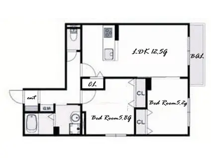 垂水区東垂水アパート北棟(2LDK/1階)の間取り写真