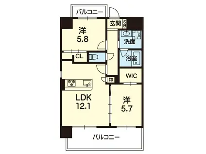 KーSMART新大江(2LDK/9階)の間取り写真