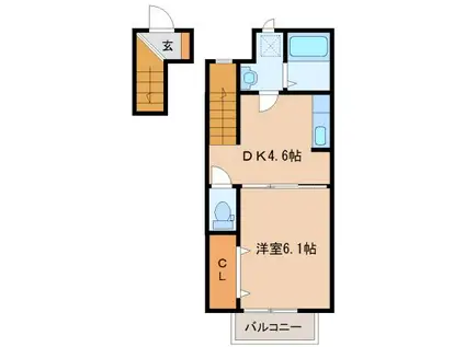 ヴィーブル(1DK/2階)の間取り写真