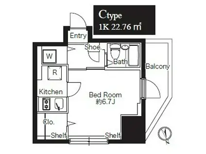 ティーズガーデン川崎大師Ⅱ(1K/6階)の間取り写真