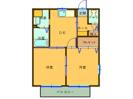 ウエストヴィレッジA(2K/2階)の間取り写真