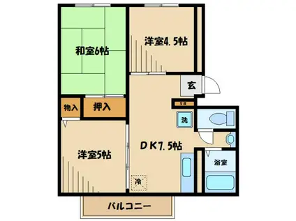 エスペラント烏山Ⅲ(3DK/1階)の間取り写真