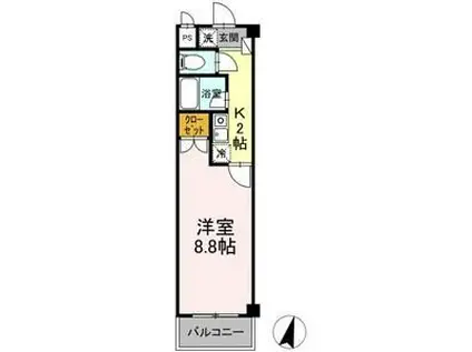 タイムD2(1K/3階)の間取り写真