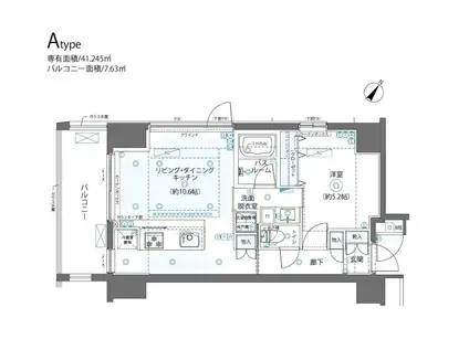 ZOOM日本橋浜町(1LDK/4階)の間取り写真