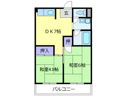 コーユーレジデンス(2DK/1階)の間取り写真