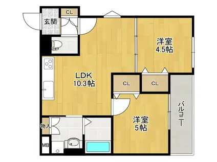クリエオーレ倉治(2LDK/1階)の間取り写真