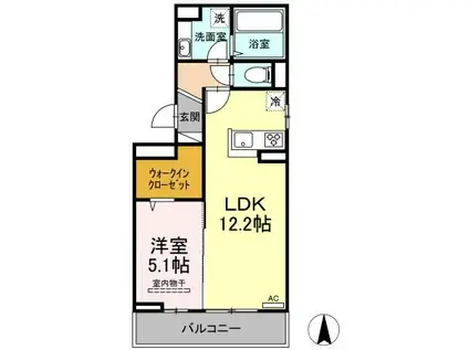 ドミール皆春(1LDK/2階)の間取り写真