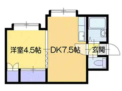 テラウッド厚別(1DK/2階)の間取り写真