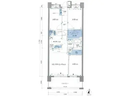 クレストシティアクアグランデ(3LDK/5階)の間取り写真