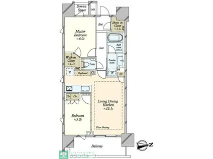 パークホームズ浅草六丁目(2LDK/9階)の間取り写真