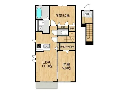 つくばエクスプレス 研究学園駅 徒歩55分 2階建 築3年(2LDK/2階)の間取り写真