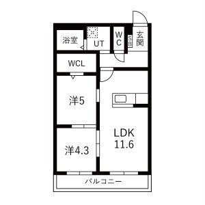 アーバンコート尾西(2LDK/2階)の間取り写真