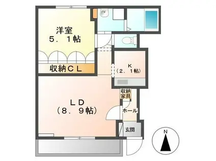 グレース・ワン(1LDK/1階)の間取り写真