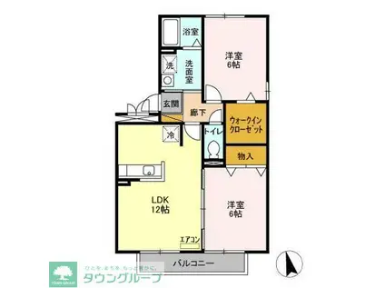 サニーフラットB(2LDK/2階)の間取り写真