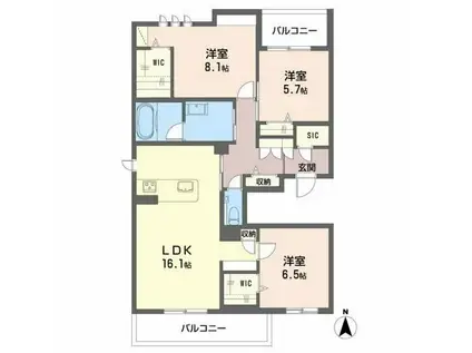 PREMIAS K 室見(3LDK/2階)の間取り写真