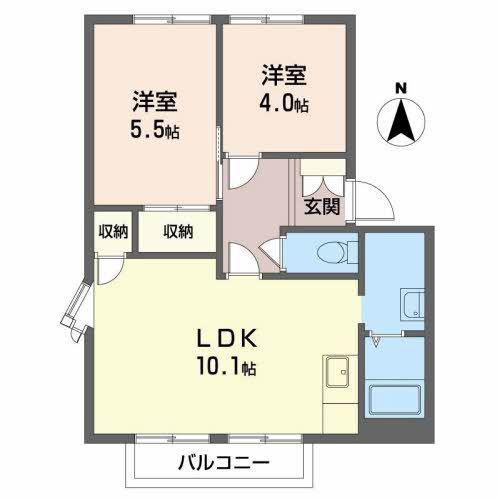 フジテラス(2LDK/2階)の間取り写真