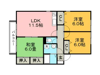 メルベーユ津福(3LDK/2階)の間取り写真