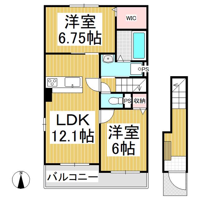 クラ・ウェルス(2LDK/2階)の間取り写真