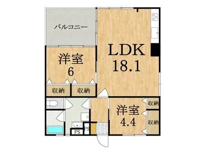 イースト33神宮前(2LDK/4階)の間取り写真