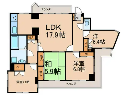 シーズンコート茶屋ヶ坂(4LDK/2階)の間取り写真