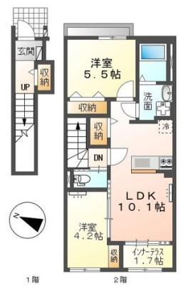 プレミエール岡ノ堂(2LDK/2階)の間取り写真