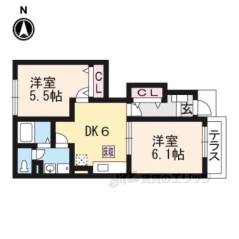 ポポラーレ(2DK/1階)の間取り写真