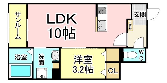 ラ・グリシーヌ(1LDK/1階)の間取り写真