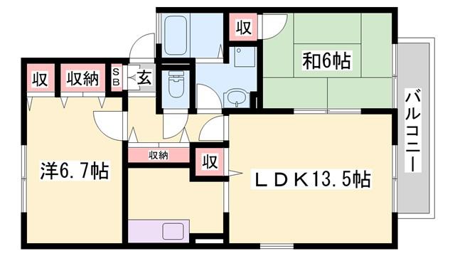 セジュール都倉(2LDK/2階)の間取り写真
