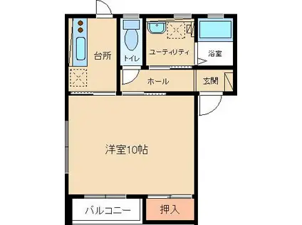 ボヌールK(1K/1階)の間取り写真