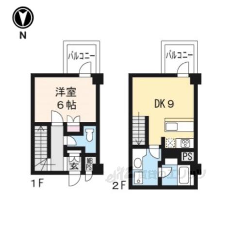 ヴェルビュ二条城東(1LDK/2階)の間取り写真