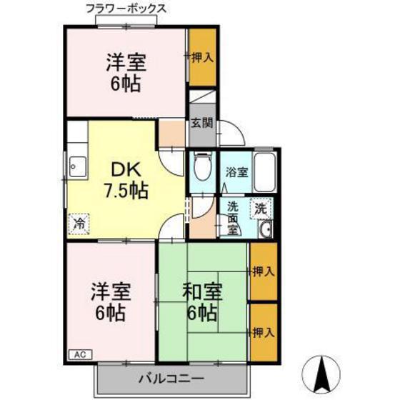 ゼフィランテス A棟(3DK/2階)の間取り写真