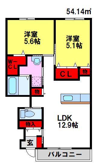 フェリーチェAI(2LDK/1階)の間取り写真