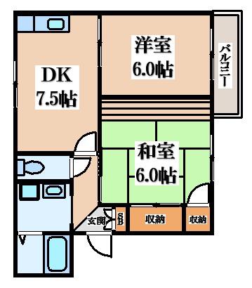 グリーンハイツ吉川(2DK/2階)の間取り写真