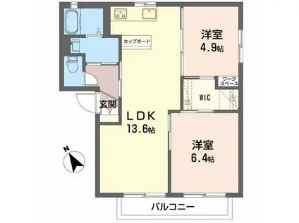 シャーメゾン・レーヴ叶 D棟(2LDK/1階)の間取り写真