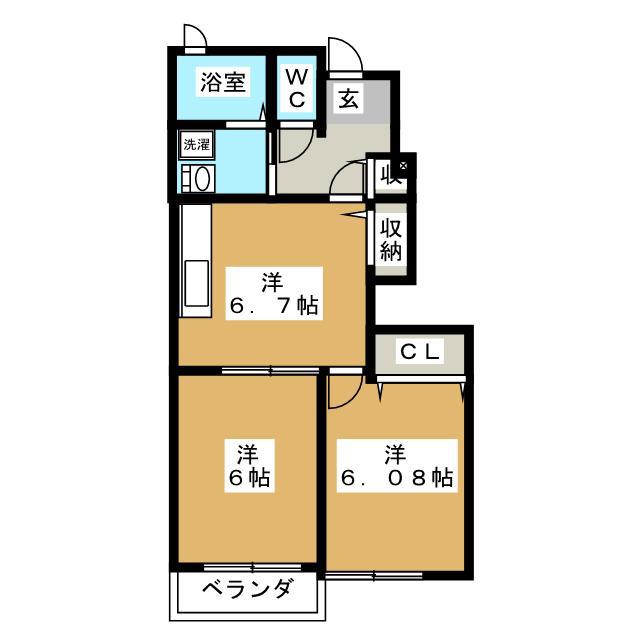 いこい 南(2DK/1階)の間取り写真