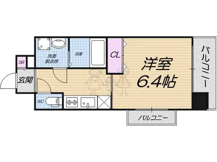 LUXE田辺(1K/3階)の間取り写真