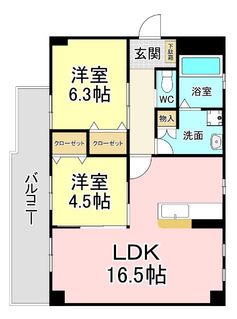 ルネス到津の森(2LDK/3階)の間取り写真