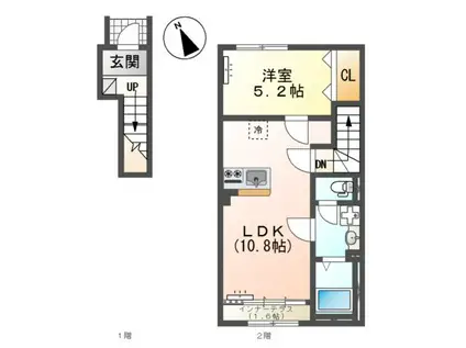 フェイジョアD(1LDK/2階)の間取り写真