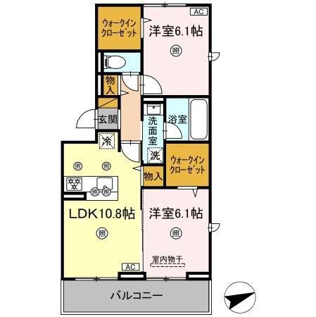 シャンティ(2LDK/2階)の間取り写真