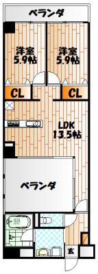KSKコアプレイス門司港II(2LDK/5階)の間取り写真