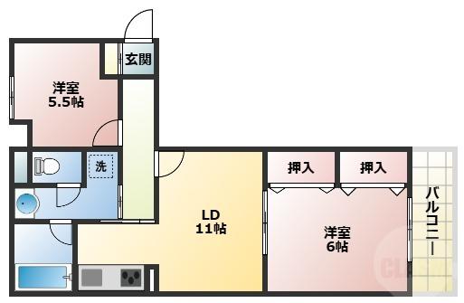 グランドールタカラ(2LDK/3階)の間取り写真