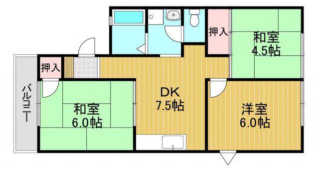 グリーンヒル小金台 D棟(3DK/2階)の間取り写真